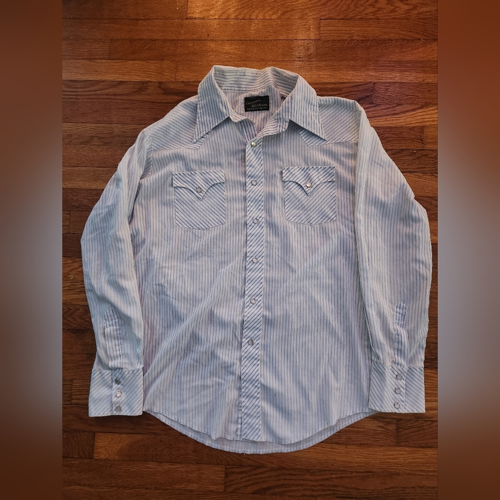 Vintage 1970s Western Pearl Snap Button Up w/ Stripes